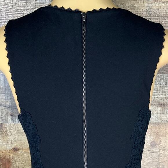 Rebecca Taylor Black Sleeveless V-Neck Sheath Sheer Lace Inset Dress Size 4 - Picture 5 of 9